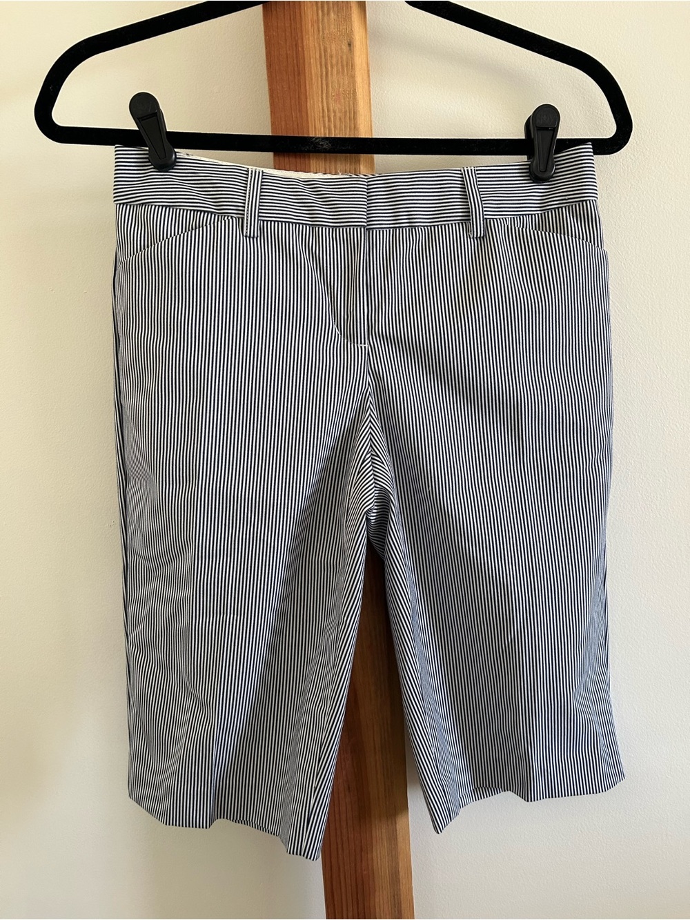 Express Navy and White Pinstripe Bermuda Shorts